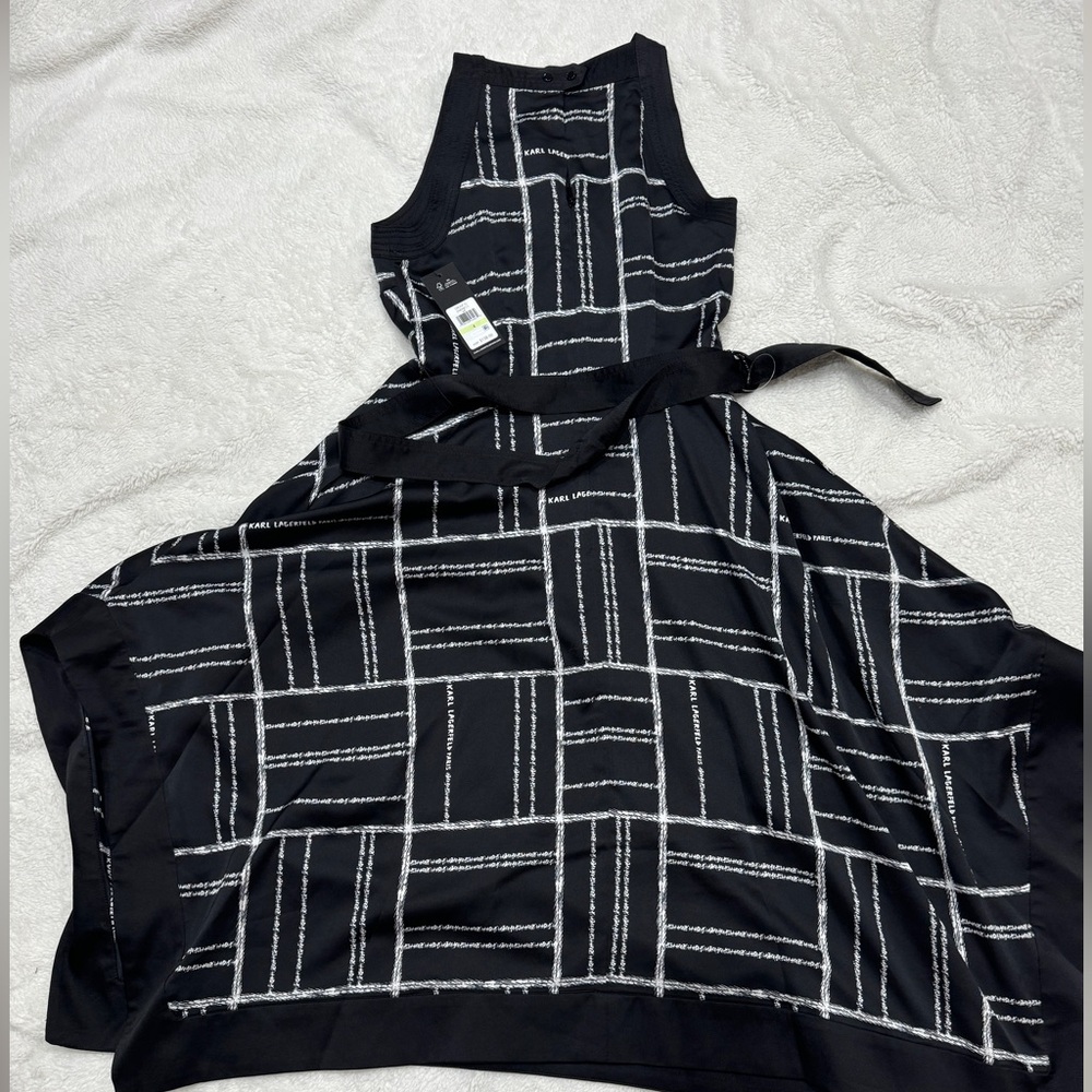 Karl Lagerfeld Black and White Asymmetrical Sleeveless Dress